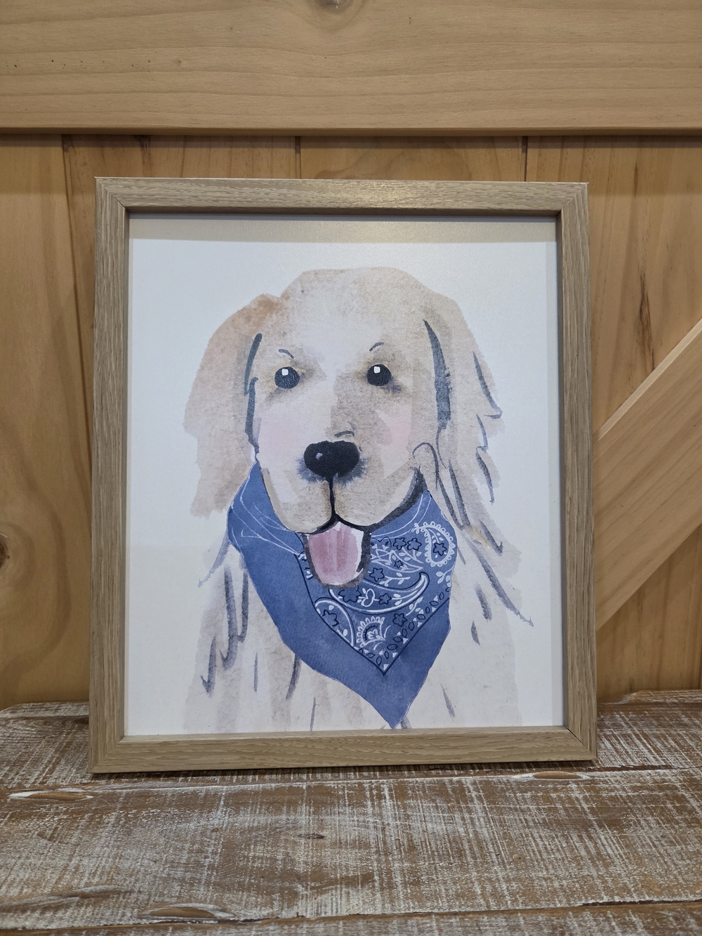 Blue Bandana Golden Retriever Framed Dog Print | 12"×14"